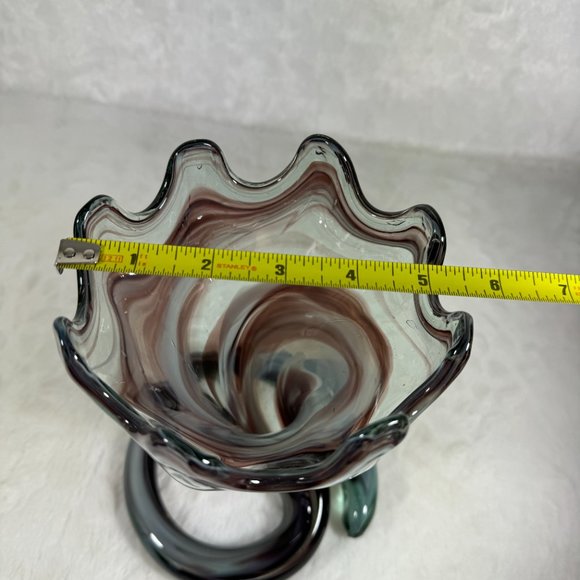 Vintage Murano Style Hand Blown Trumpet Coil pedestal Purple Art Glass Sculpture - Picture 8 of 10
